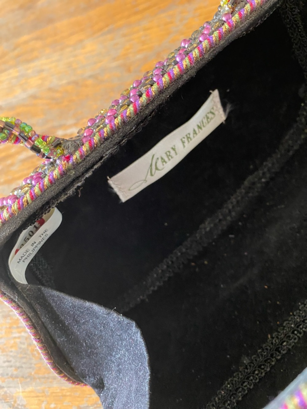 Mary Frances Hand Beaded 3D Floral Handle Evening Bag in Purple & Green - Picture 10 of 10